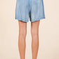 Mittoshop Washed Chambray Elastic Waist Easy Fit Shorts Shorts