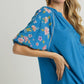 Umgee Full Size Half Button Top with Embroidery Sleeves Tops