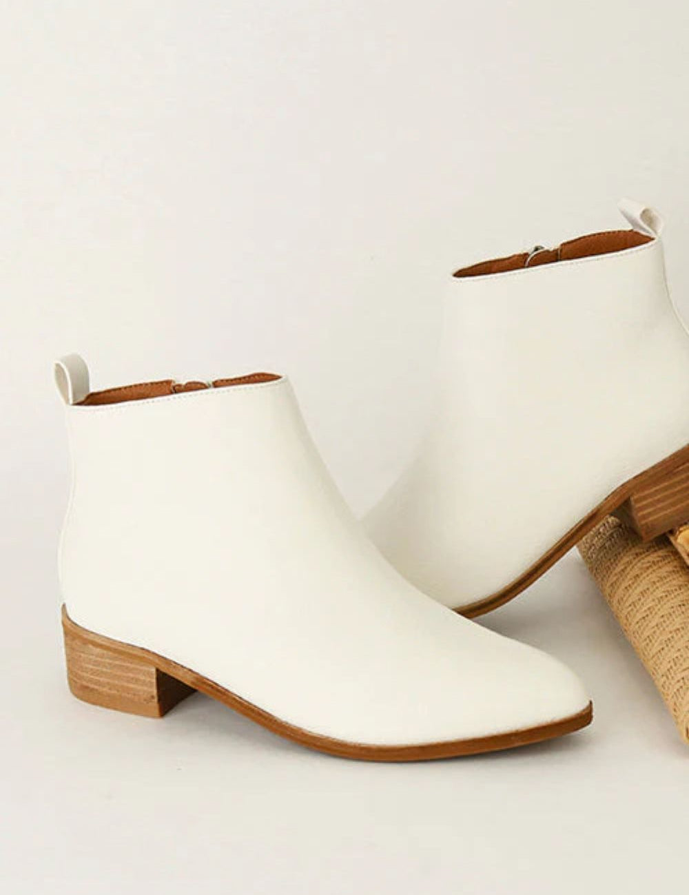 Beast Fashion PU Leather Block Heel Boots White Footwear