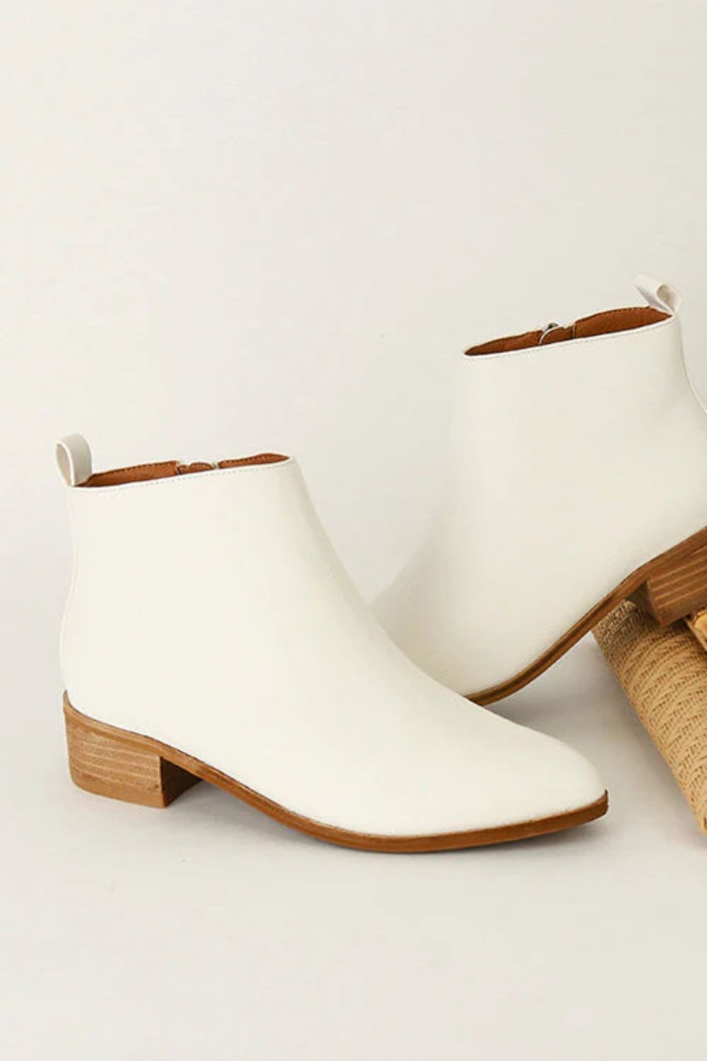 Beast Fashion PU Leather Block Heel Boots White Footwear