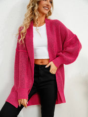 Hot Pink Open Front Dropped Shoulder Cardigan | Cardigans Daverri Fashions