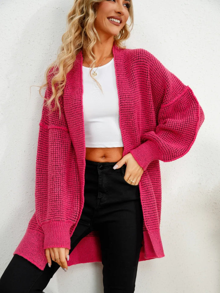 Hot Pink Open Front Dropped Shoulder Cardigan | Cardigans Daverri Fashions