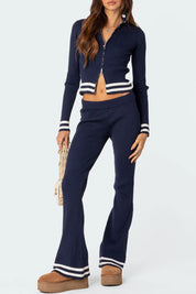 Navy Zip Up Long Sleeve Top and Pants Set | Outfit Sets Daverri Fashions