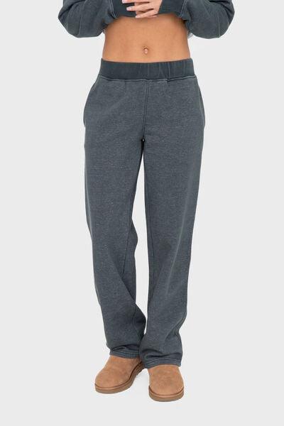 Mono B Elastic Waist Fleece Pants with Pockets JUNGLE GREEN S Pants