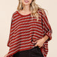 Mittoshop Texture Striped Print Round Neck Dolman Sleeve Top Tops
