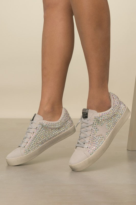 Glam rhinestone star sneakers with white base and sparkling side stars