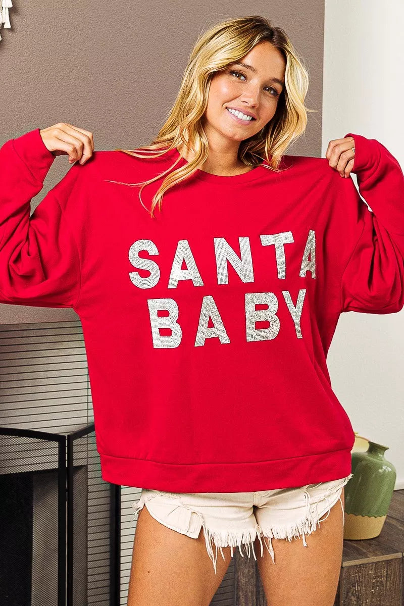 BiBi Santa Baby Lettering Christmas Sweatshirt | Sweatshirts Daverri Fashions