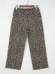 Leopard Straight Loose Leg Raw Hem Jeans | Jeans Daverri Fashions