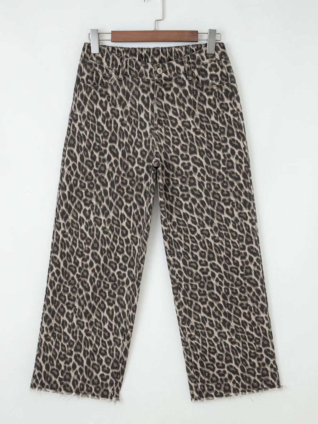 Leopard Straight Loose Leg Raw Hem Jeans | Jeans Daverri Fashions