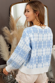 BiBi Hashtag Grid Textured V-Neck Sweater | Sweaters Daverri Fashions