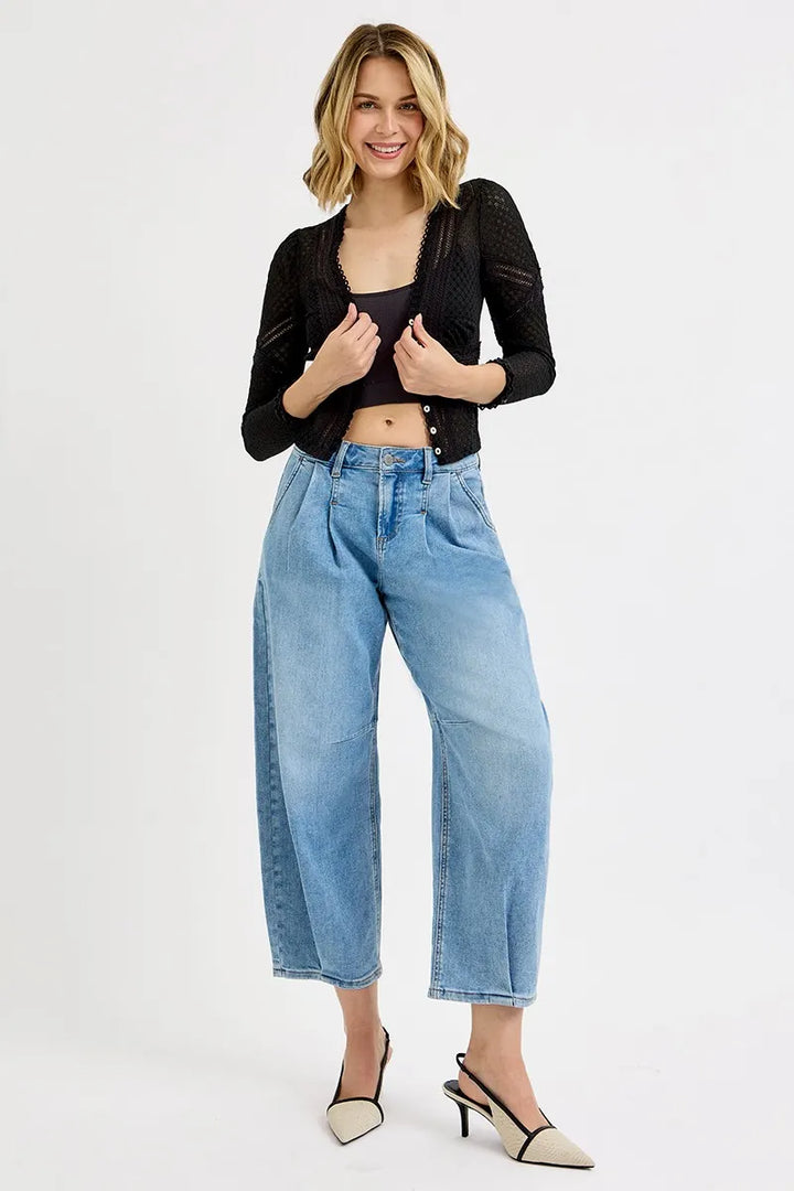 RISEN Full Size Mid Rise Fit Crop Wide Volume Leg Jeans Plus Size Jeans