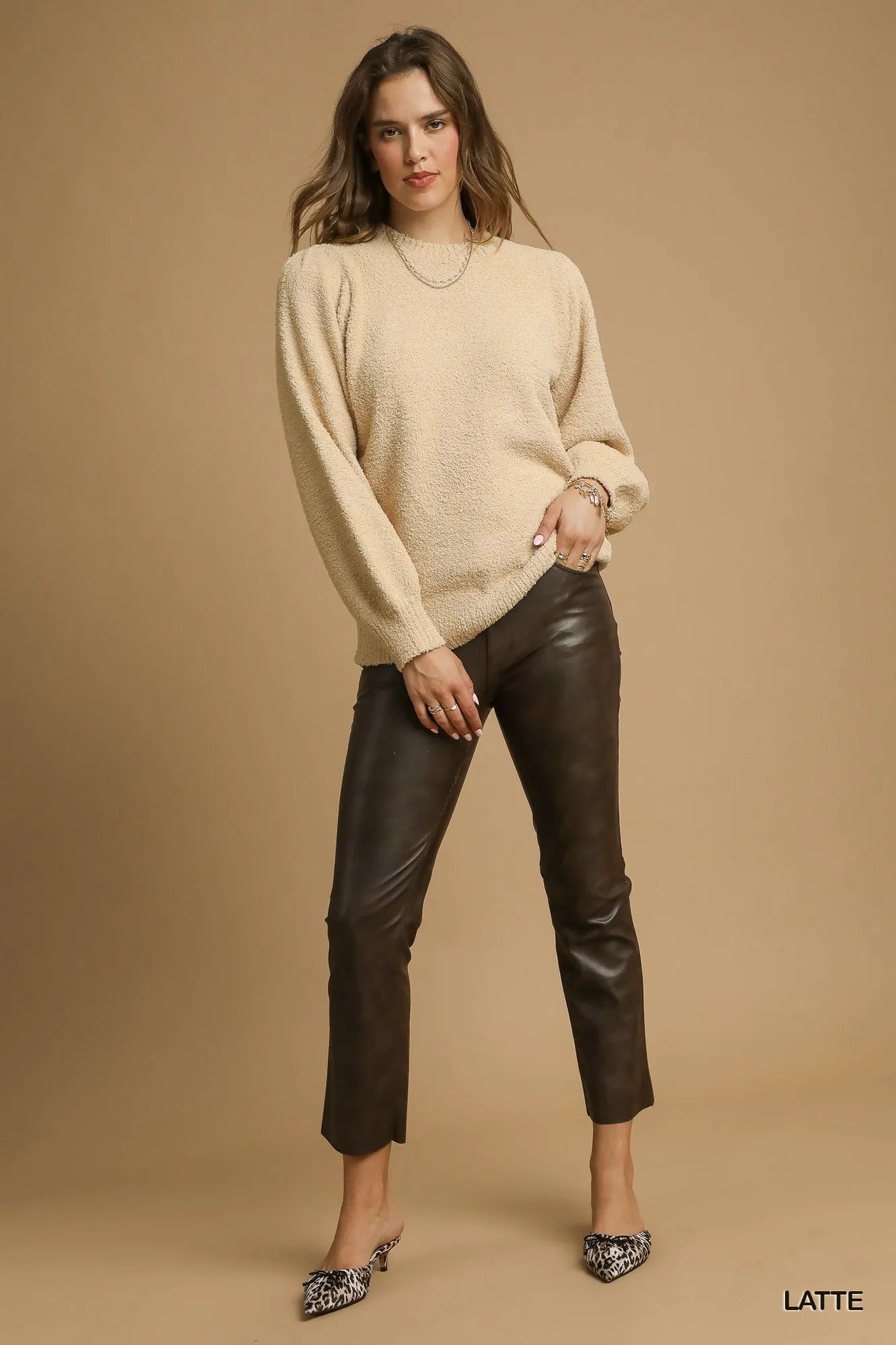 Umgee Textured Long Sleeve Sweater with Ribbed Trim | Sweaters Daverri Fashions