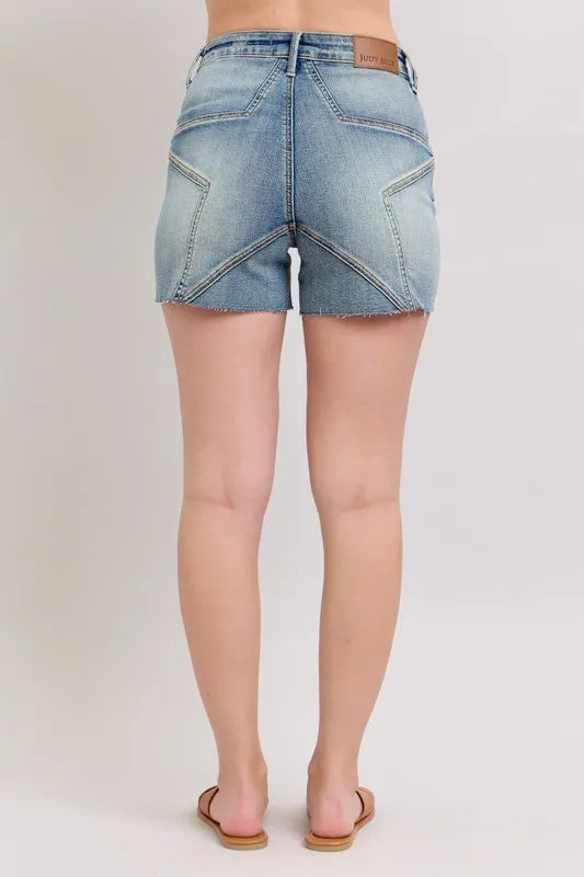 Judy Blue High Waist Star Seam Detail Denim Shorts Denim Shorts
