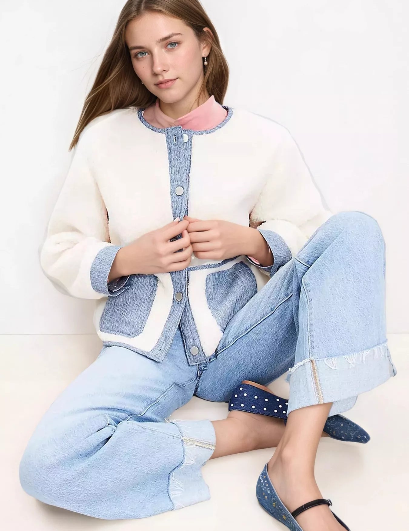 Contrast Trim Teddy Jacket | Jackets Daverri Fashions