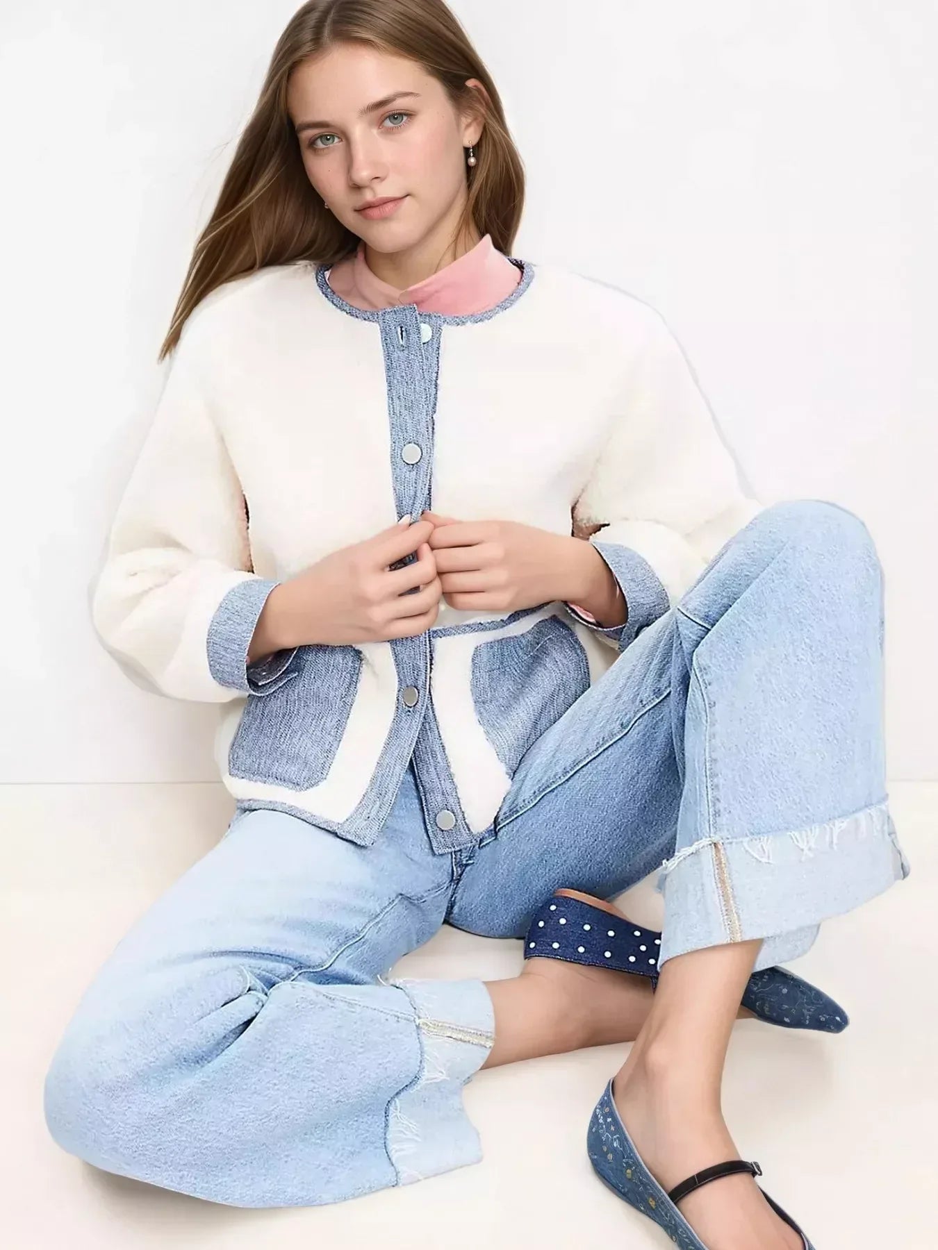 Contrast Trim Teddy Jacket - DAVERRI FASHIONS