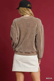 Umgee Velour Crewneck Balloon Sleeve Sweatshirt | Sweatshirts Daverri Fashions
