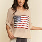 Davi & Dani Sequin American Flag Patch Short Sleeve Knit Top - DAVERRI FASHIONS