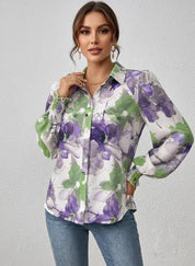 Daverri Fashions Floral Print Long Sleeve Shirt - DAVERRI FASHIONS