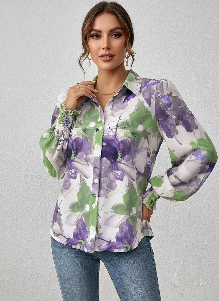Daverri Fashions Floral Print Long Sleeve Shirt - DAVERRI FASHIONS