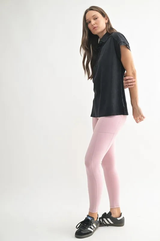 MONO B Mineral Wash Half Button T-Shirt