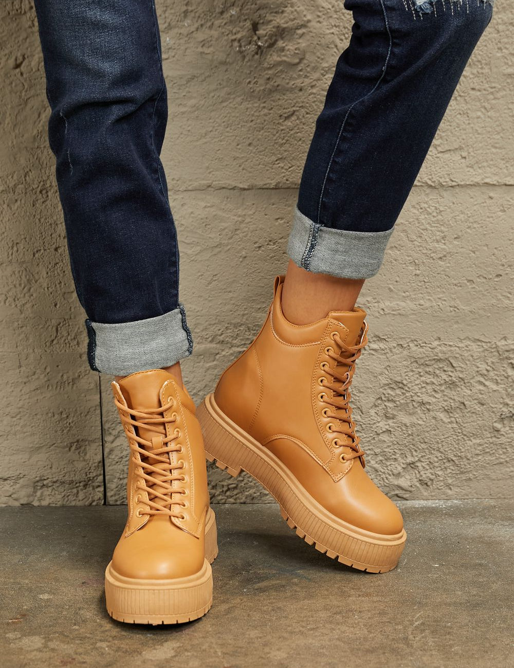 East Lion Corp Platform Combat Boots Caramel