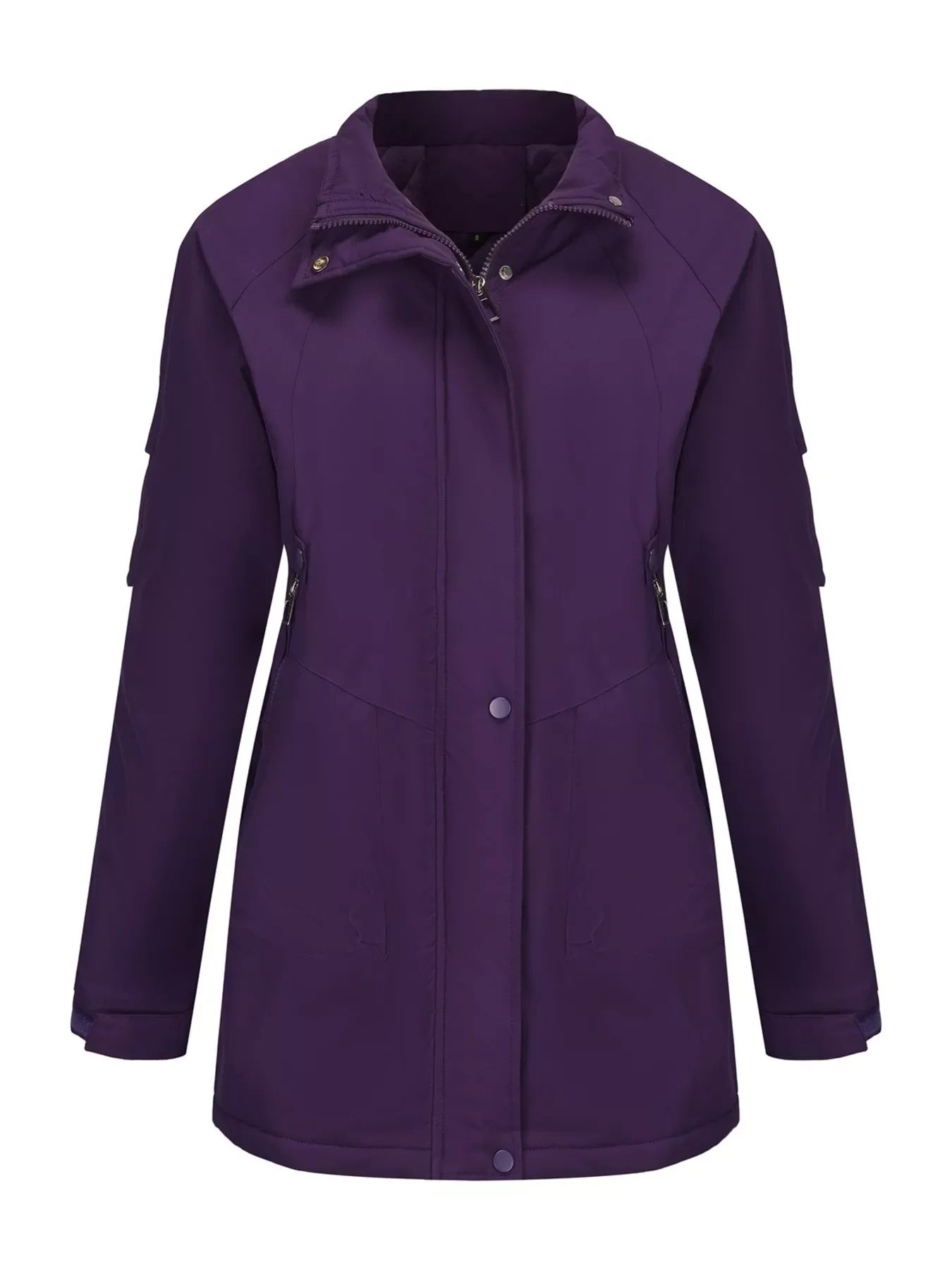 Purple Daverri Fashions waterproof hooded jacket with stand-up collar
