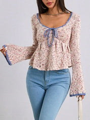 Tie Front Flare Sleeve Sweater | Sweaters Daverri Fashions