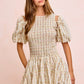 BiBi Floral Bow Tie Attachable Puff Sleeves Dress, cream floral print