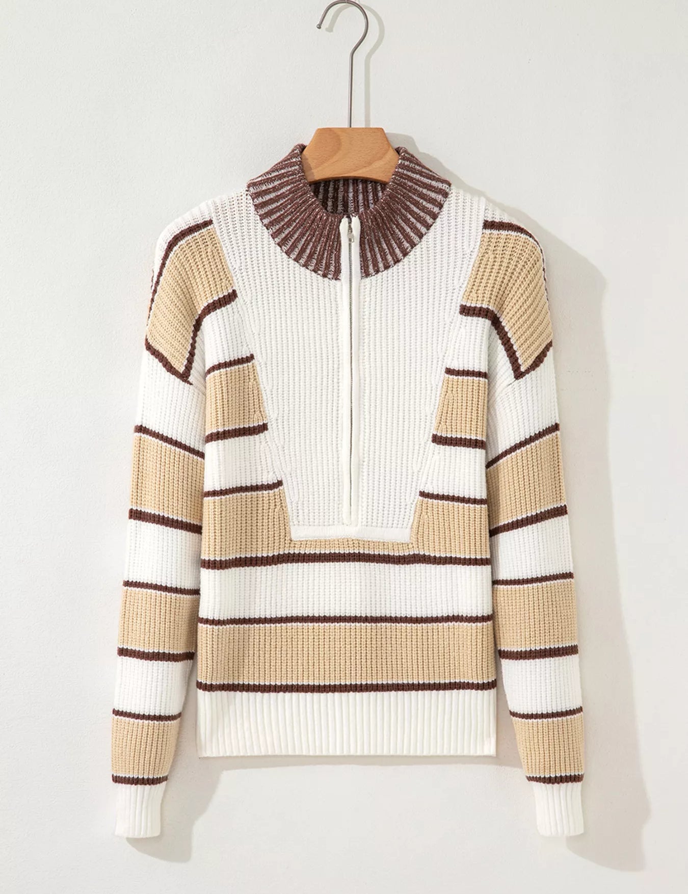 Stripe Half Zip Drop Shoulder Sweater | Sweaters Daverri Fashions