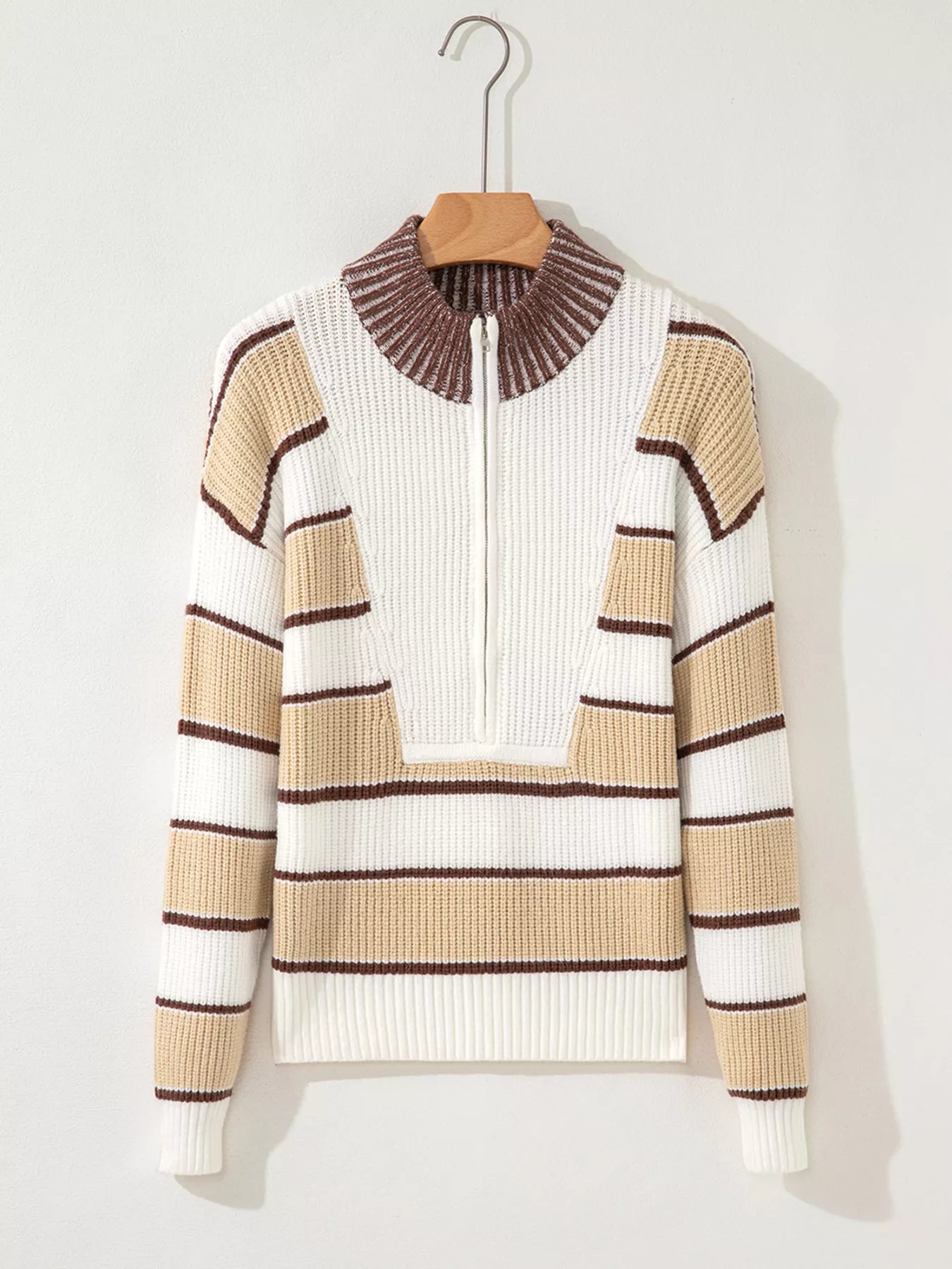 Stripe Half Zip Drop Shoulder Sweater | Sweaters Daverri Fashions