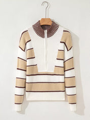 Stripe Half Zip Drop Shoulder Sweater | Sweaters Daverri Fashions