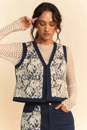 Davi & Dani Lace Patch Open Front Denim Vest | Vest Jackets Daverri Fashions