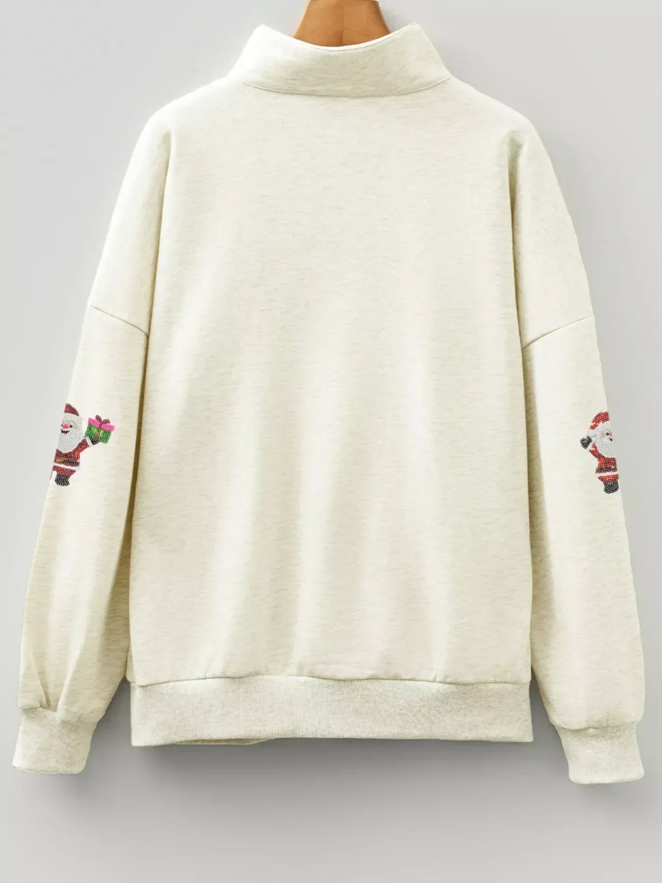 Christmas Striped Patchwork Zip Neck Sequin Santa Gift Sweatshirt - DAVERRI FASHIONS