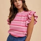 Annie Wear Multi Stripe Ruffle Sleeve Textured Knit Top