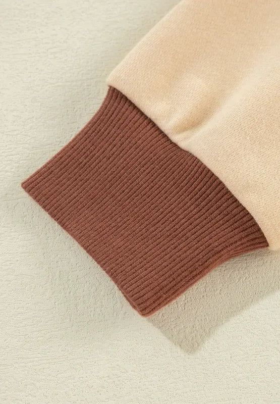 Daverri Fashions Color Block Johnny Collar Long Sleeve Sweatshirt - DAVERRI FASHIONS