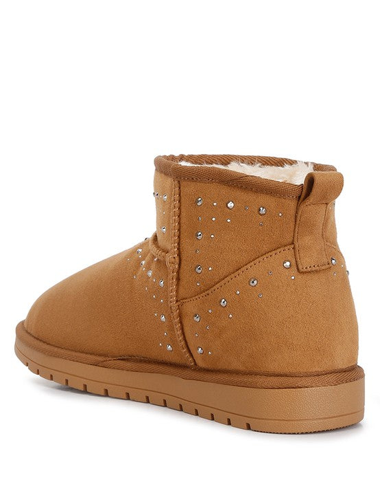 Winifred Rhinestone Embellished Fur Lined Boots | Boots Daverri Fashions