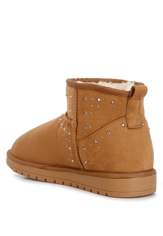 Winifred Rhinestone Embellished Fur Lined Boots | Boots Daverri Fashions