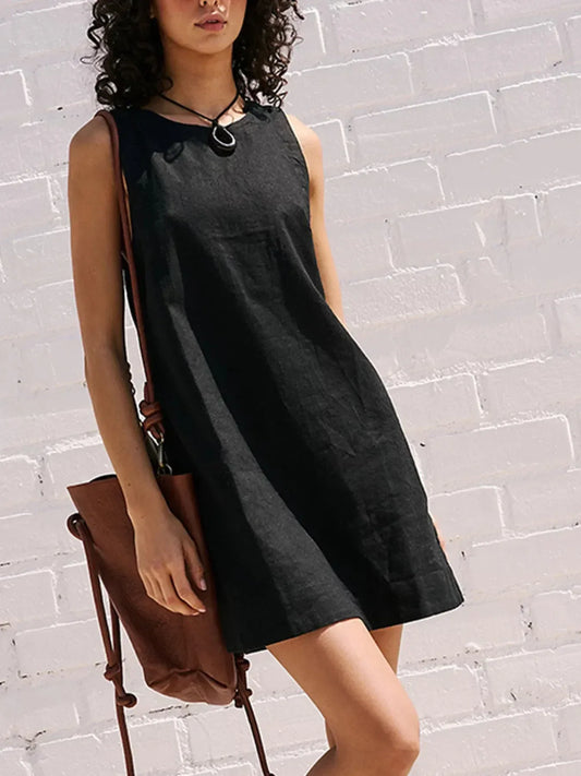 Backless Sleeveless Denim Mini Dress - DAVERRI FASHIONS