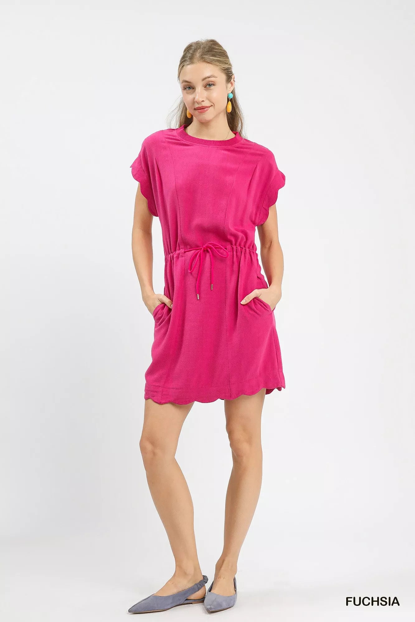 Fuchsia Umgee linen blend scallop hem mini dress