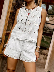 Eyelet Embroidered Tank and Shorts Set | Outfit Sets Daverri Fashions