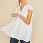 Annie Wear Ruffle Sleeve Shirred Flowy Woven Tunic Shirts - DAVERRI FASHIONS