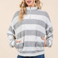 BOMBOM Striped Quarter Zip Drop Shoulder Sweatshirt - DAVERRI FASHIONS