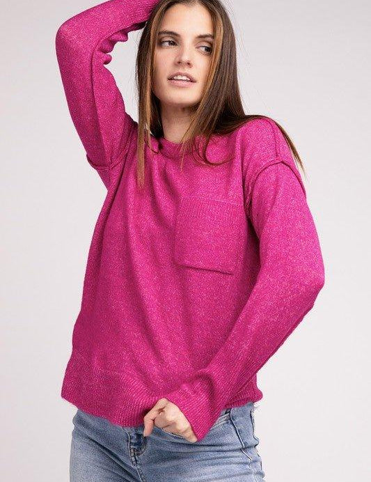 Zenana Hi-Low Hem Round Neck Sweater Sweaters