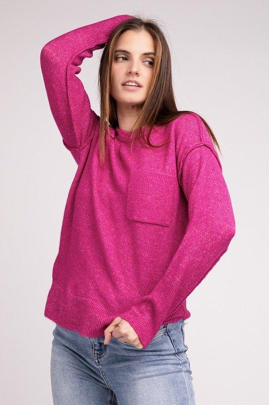 Zenana Hi-Low Hem Round Neck Sweater Sweaters