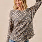 BiBi Leopard Print Washed Waffle Thermal Top with Thumb - DAVERRI FASHIONS