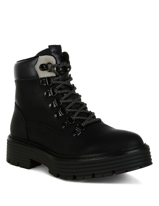 Black Boskoff Lace-Up Chunky Warm Ankle Boots | Boots Daverri Fashions