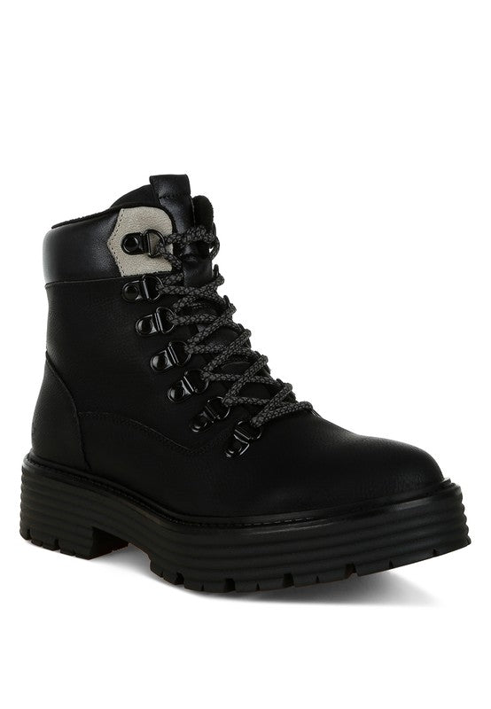 Black Boskoff Lace-Up Chunky Warm Ankle Boots | Boots Daverri Fashions