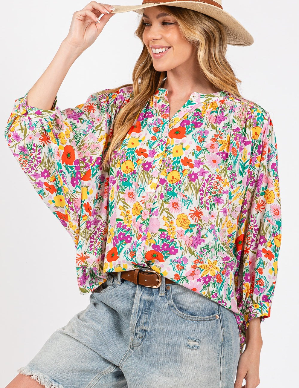 SAGE + FIG Button Down Floral Shirt MULTI M