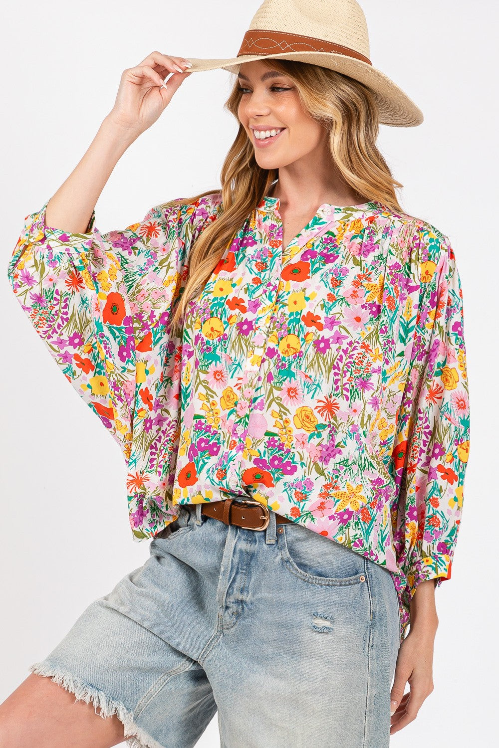 SAGE + FIG Button Down Floral Shirt MULTI M