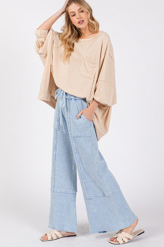 SAGE + FIG Waffle Textured Wide Leg Mineral Washed Pants